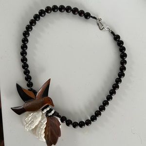 Handmade wood and shell necklace